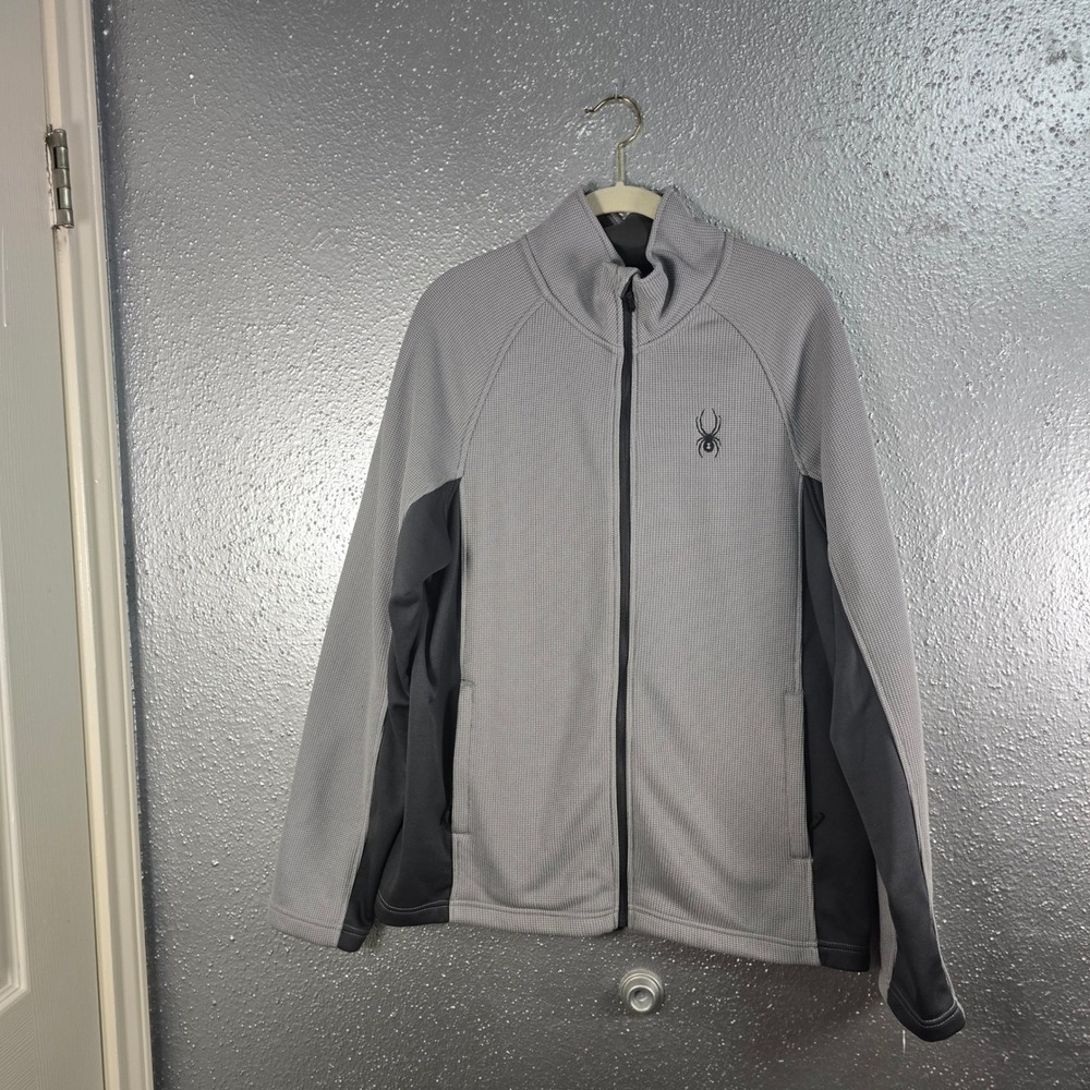 Spyder Mens Full Zip Waffle Knit Fleece Lined Jacket Grey Large Activewear